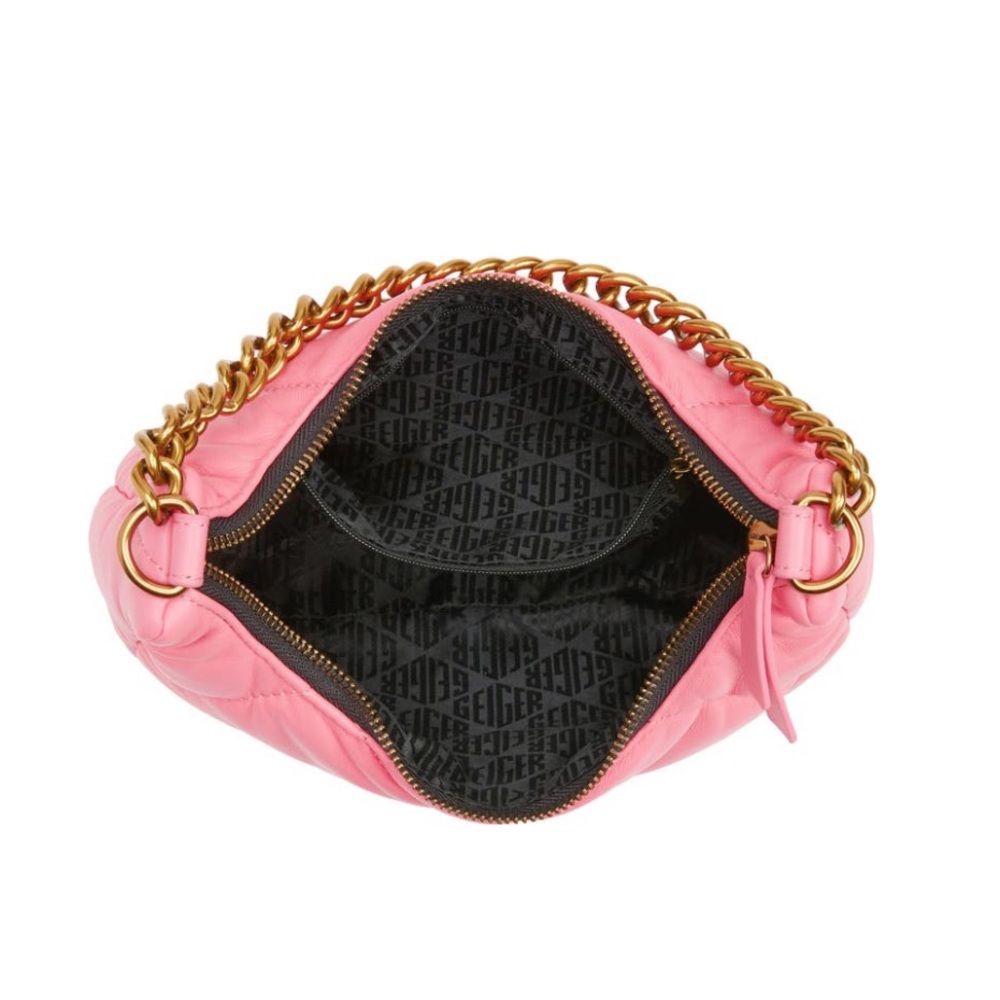 Kurt Geiger London Pink Quilted Leather Hobo Crossbody w Pouch NWT Chain Strap - Picture 3 of 7